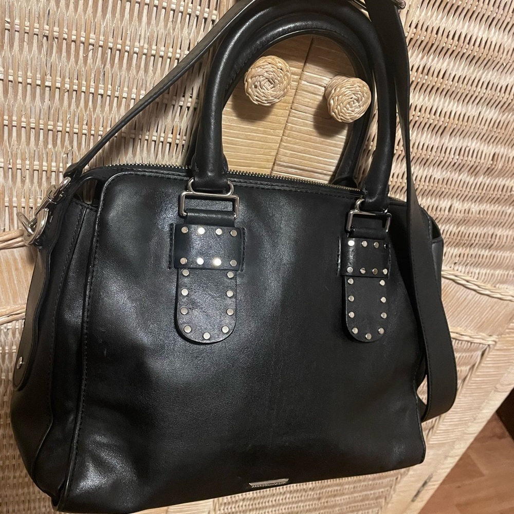 Rebecca Minkoff Black Leather Studded Satchel. $75